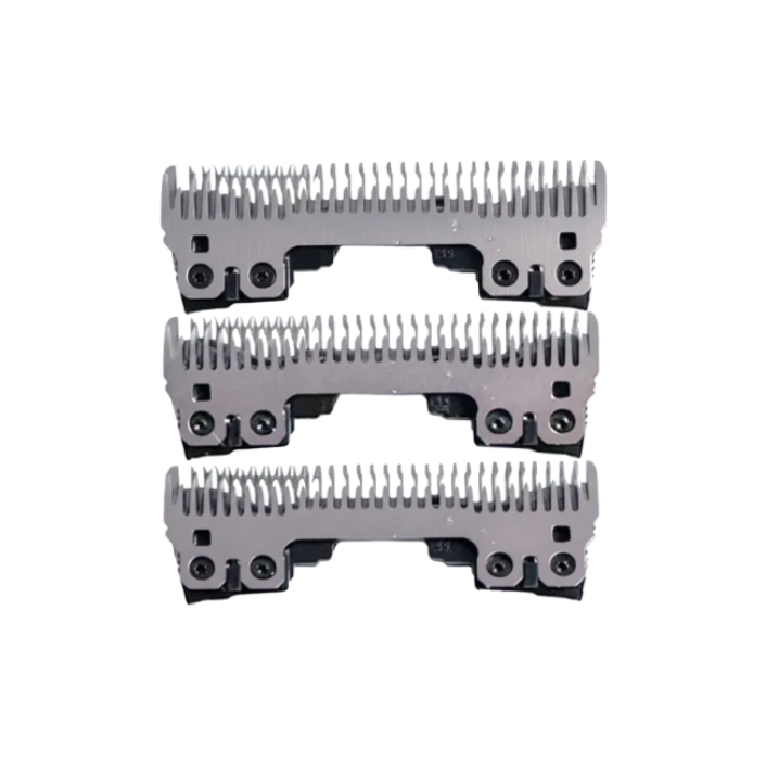 Three metal shaver cutters on a transparent background
