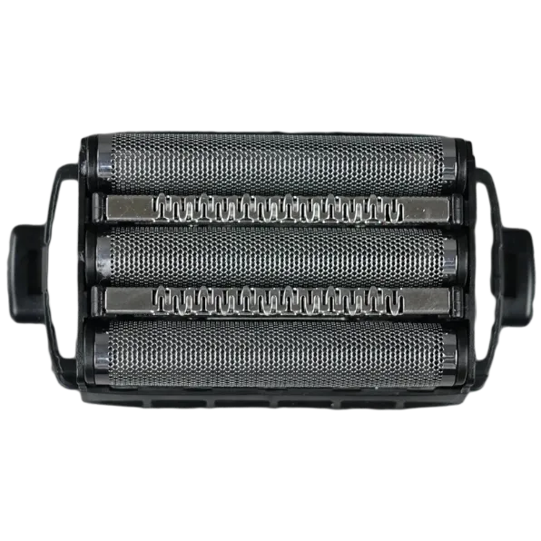 Three foil shaver heads on a transparent background