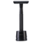Black safety razor with textured handle on a transparent background