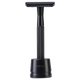 Black safety razor with textured handle on a transparent background