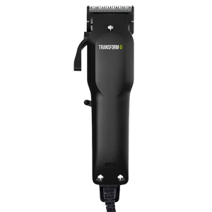 Black hair clipper with 'Transform U' branding on a transparent background