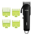Hair clipper with green comb attachments on a transparent background