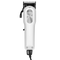 Hair clipper with silver head and white body on a transparent background
