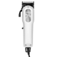 Hair clipper with silver head and white body on a transparent background