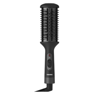 Black hair styling tool with digital display on a transparent background