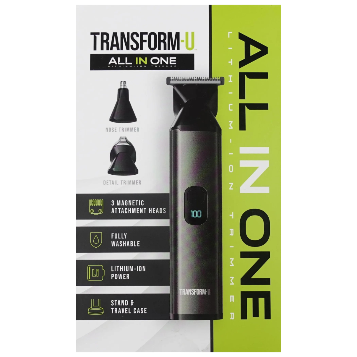 Product packaging labeled 'Transform-U All in One' on a gray surface