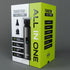 Green and white packaging box for a 'Transform All-In-One' product on a gray background
