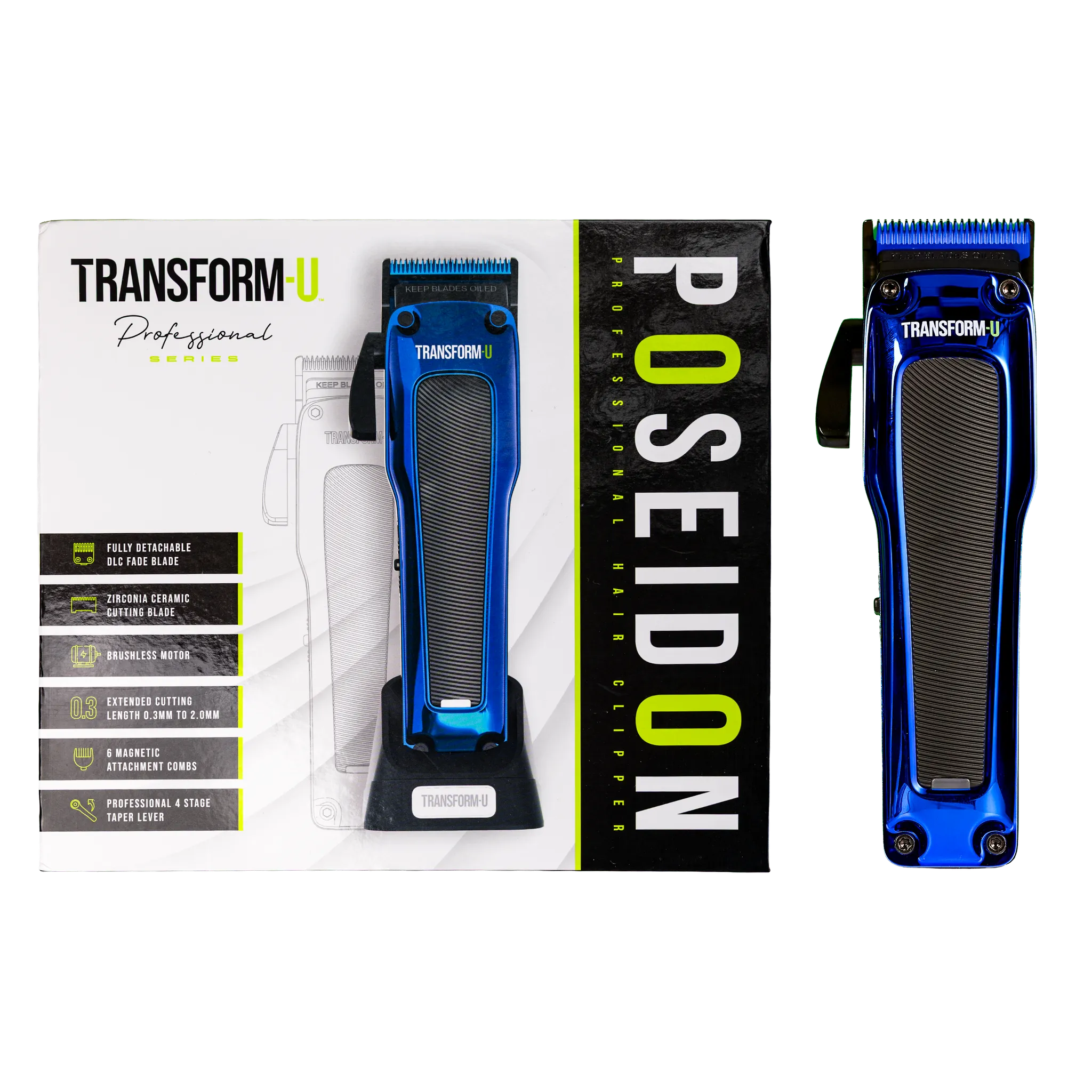Transform U Poseidon hair trimmer with packaging on a transparent background
