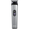 Silver and black hair trimmer with digital display on a transparent background