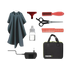 Collection of hair styling tools and accessories on a transparent background