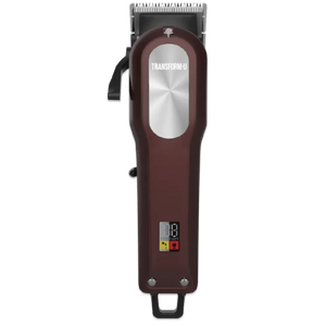 Hair clipper with brown handle and silver blade on a transparent background