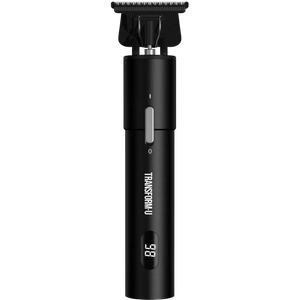 Black hair trimming tool with digital display on a transparent background