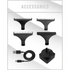 Set of hair trimmer accessories including attachments, a USB cable, and a plug on a white background.