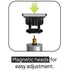 Illustration of a device with magnetic heads for easy adjustment on a white background.