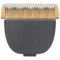 Hair clipper head with gold and black design on a transparent background