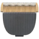 Hair clipper head with gold and black design on a transparent background