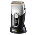 Electric shaver on its stand with digital display on a transparent background