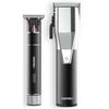 Hair trimmer set with black and silver design on a transparent background