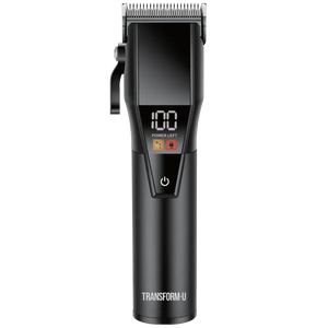 Black hair clipper with digital display on a transparent background